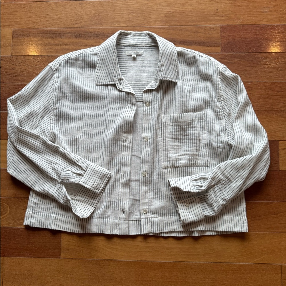 Z SUPPLY Striped Textured Button-Down Shirt – Cream/Grey | Size Small